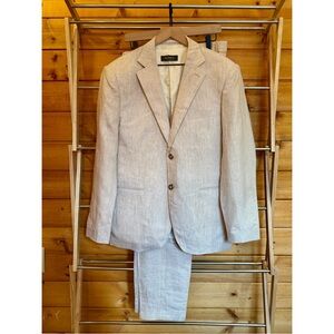 NWT Men's Hockerty Dark Beige 100% Linen Essential 3 Piece Suit - Handmade